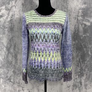 Prana Women's Lottie Lightweight Burnout Chevron Long Sleeve Crew Neck Shirt XXS
